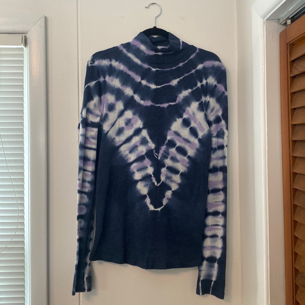 We The Free Psychedelic Turtleneck Top -- Navy Blue Combo Tie dye